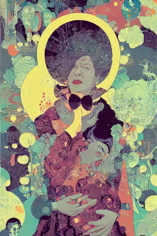 Image similar to portrait of mad lady scientist, stylized illustration by victo ngai, colorful comics style,