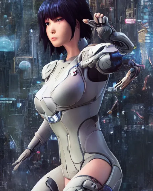 Image similar to weta disney pixar movie still portrait photo of motoko kusanagi ghost in the shell : : as cyborg woman by pixar : : by weta, wlop, ilya kuvshinov, rossdraws, artgerm, marvel, maxim cover, latex, octane render, sweaty, iridescent, bright morning, anime, liosh, mucha : :