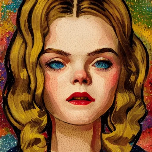 Prompt: professional painting of Elle Fanning in Bioshock Rapture the style of Henri-Edmond Cross, head and shoulders portrait, symmetrical facial features, smooth, sharp focus, illustration, intricate, stormy weather, extremely detailed masterpiece,