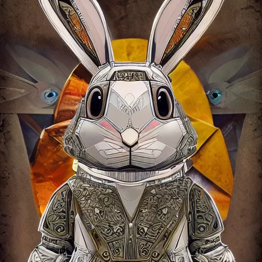 Image similar to rabbit robot, digital art, pokemon card, pokemon card, product - view, 2 - dimensional, 2 d, 4 k, insanely detailed and intricate, hypermaximalist, elegant, ornate, hyper realistic, super detailed