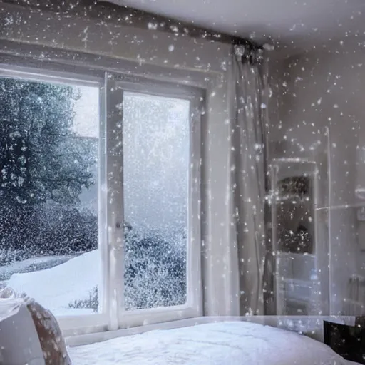 Image similar to why is it snowing in my bedroom?,