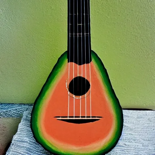 Image similar to avocado ukulele painted by o ’ keeffe