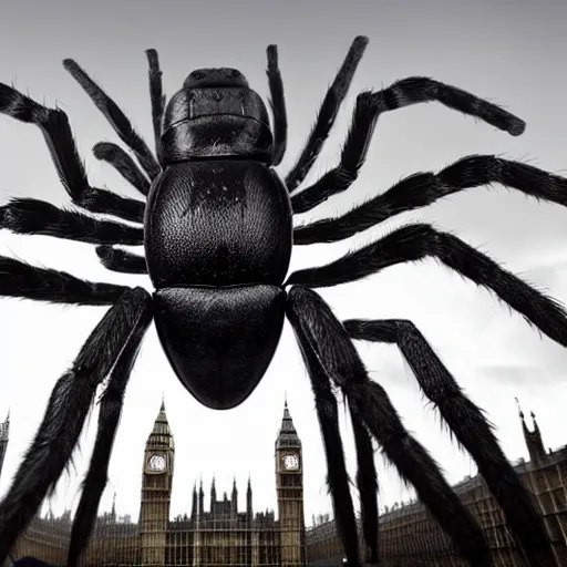 Prompt: photo of a giant spider terrorizing london