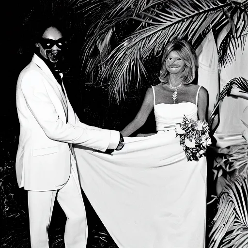 Image similar to martha stewart getting married to snoop dog in hawaii, paparazzi magazine photo, 8 k,