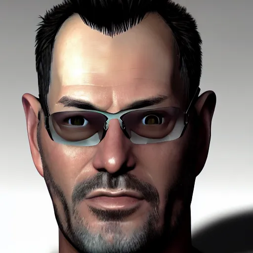 Prompt: portrait of JC Denton from the game Deus Ex, highly detailed face