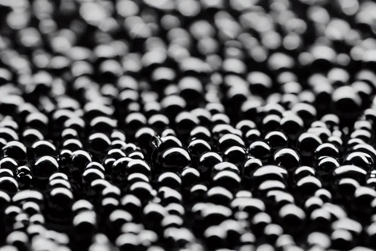 Prompt: nanobots floating in black shiny liquid, depth of field