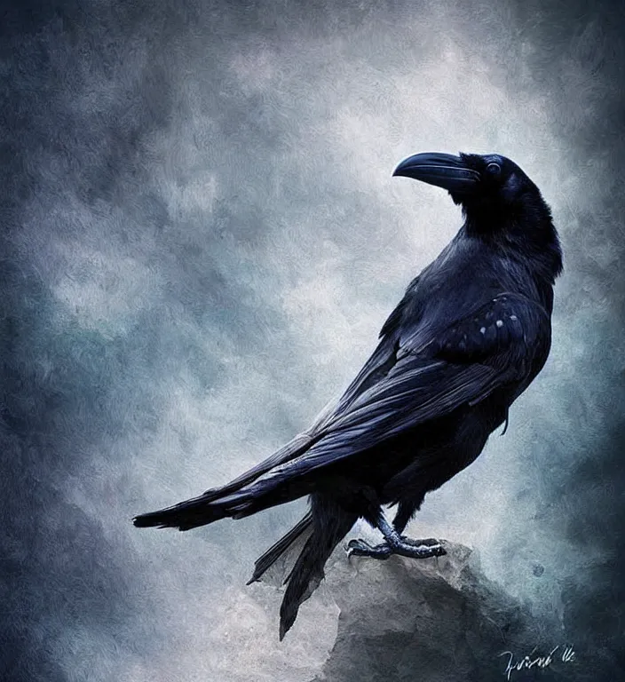 Image similar to artistic form coming into being as two elements are successfully fused, epic professional digital art, extreme detail, wow, wow, wow., raven bird.