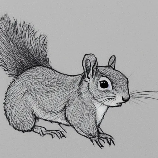 Prompt: a crayon line drawing by 《 draw something 》 game style of a squirrel, black and white, only lines without coloring