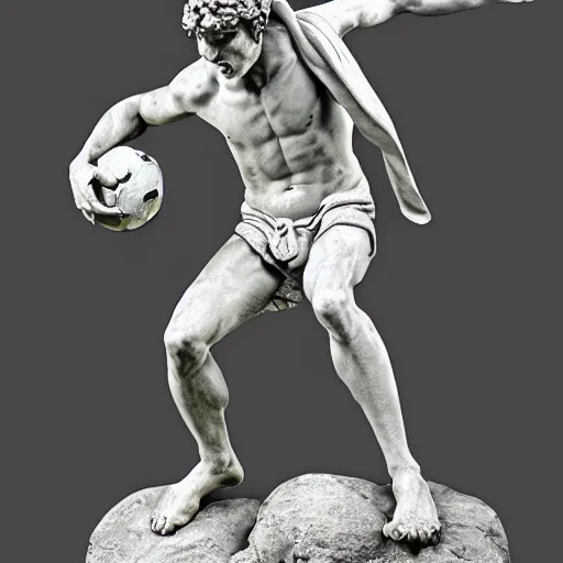 Prompt: a photorealistic image of michelangelo's sculpture of david playing football