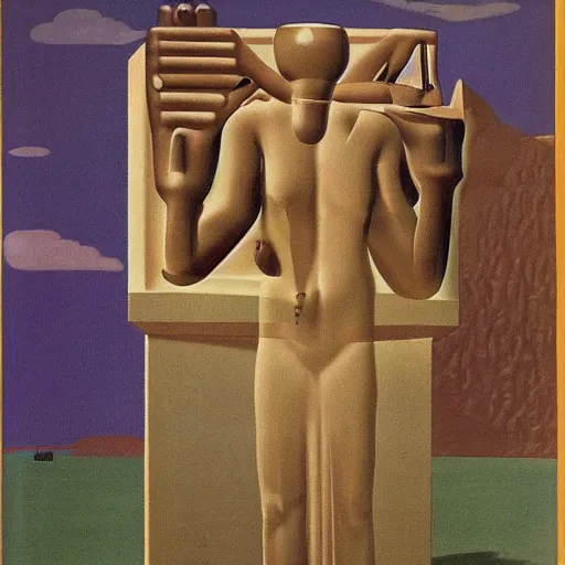 Prompt: Emoji as ancient Mesopotamian gods by Rene Magritte