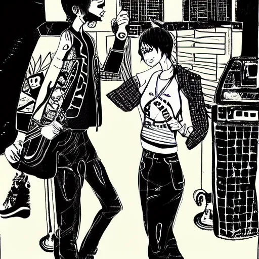 Prompt: a couple breaking up, punk, drawn by Ai Yazawa
