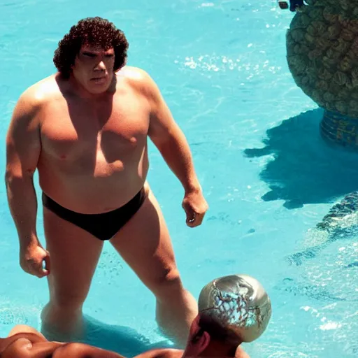 Prompt: andre the giant from the movie my pool party, movie still, 8 k, realistic