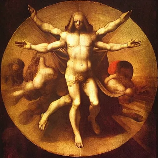 Image similar to magnetosphere of the human body by Leonard da Vinci, renaissance art