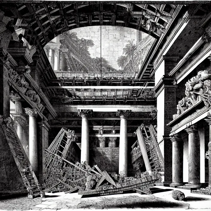 Image similar to piranesi's chamber, by piranesi and mc escher, intricate details, hd