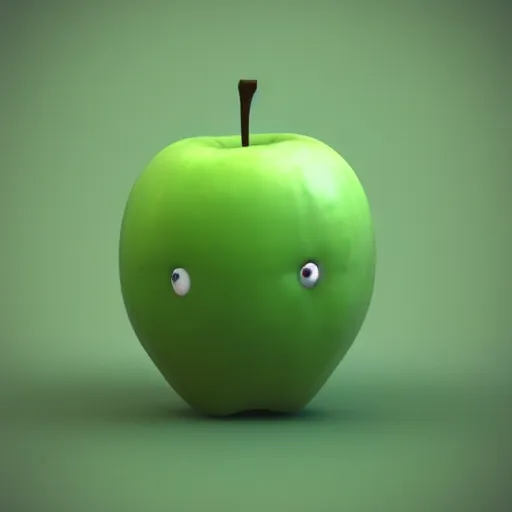Prompt: a 3 d render of a apple with a silly face