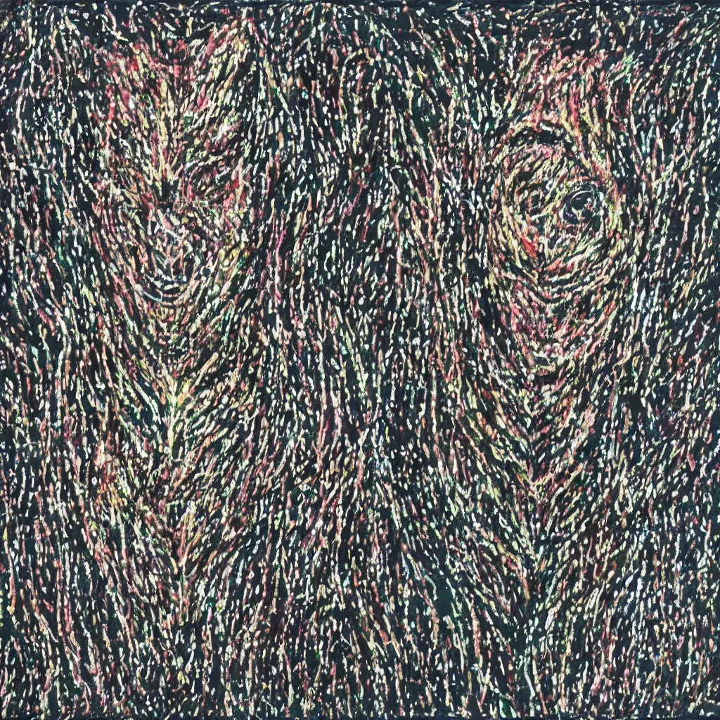 Image similar to camo made of teeth, smiling, abstract, francis bacon artwork, cryptic, dots, spots, stipple, lines, splotch, color tearing, pitch bending, faceless people, dark, ominous, eerie, hearts, minimal, points, technical, old painting, neon colors, folds