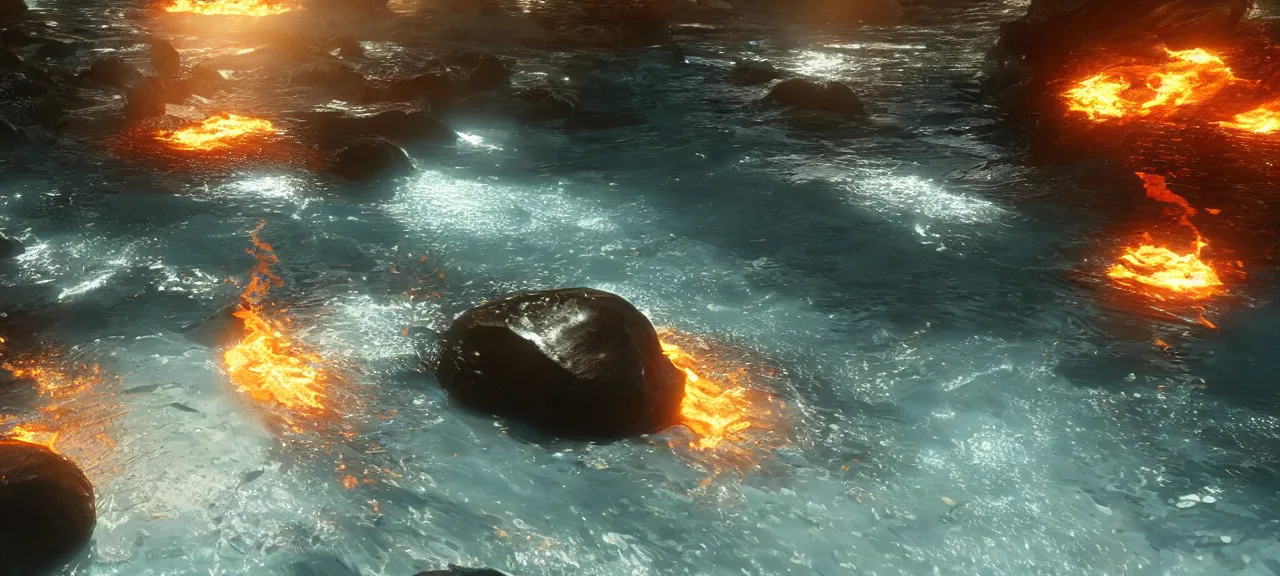 Image similar to Imagination of water in shapes of fire, photorealistic, Unreal Engine 5