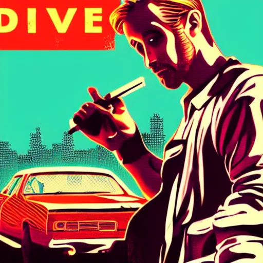 Image similar to ryan gosling from movie drive in game poster hotline miami