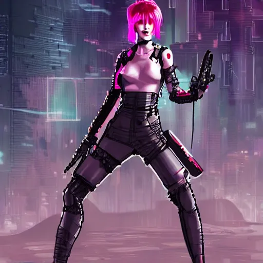 Image similar to character concept art of a cyber punk woman wielding a katana