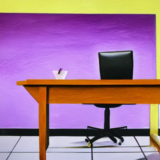 Prompt: realistic panting of a desk on a purple field