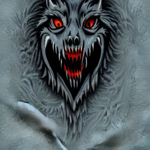 Prompt: ghoul wolf, cryptid, creature, horror art