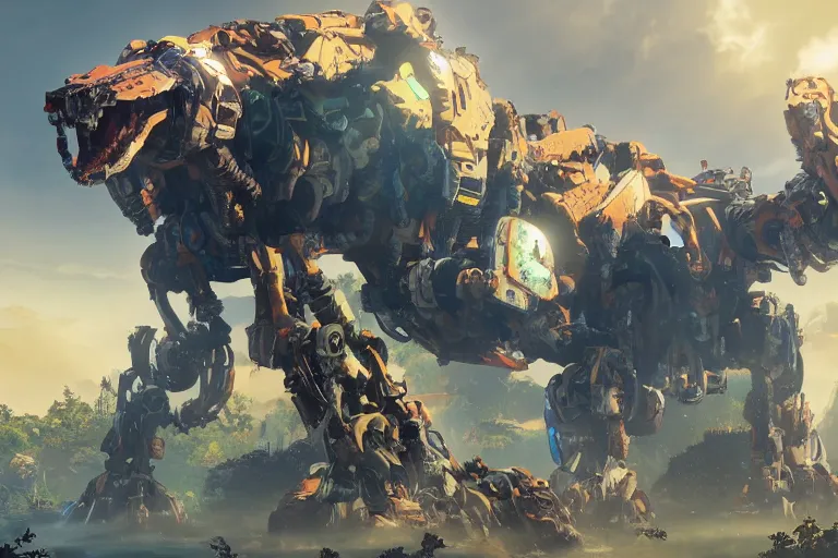 Image similar to clamberjaw machine mecha animal beast robot of horizon forbidden west horizon zero dawn bioluminiscence global illumination ray tracing hdr fanart arstation by sung choi and eric pfeiffer and gabriel garza and casper konefal