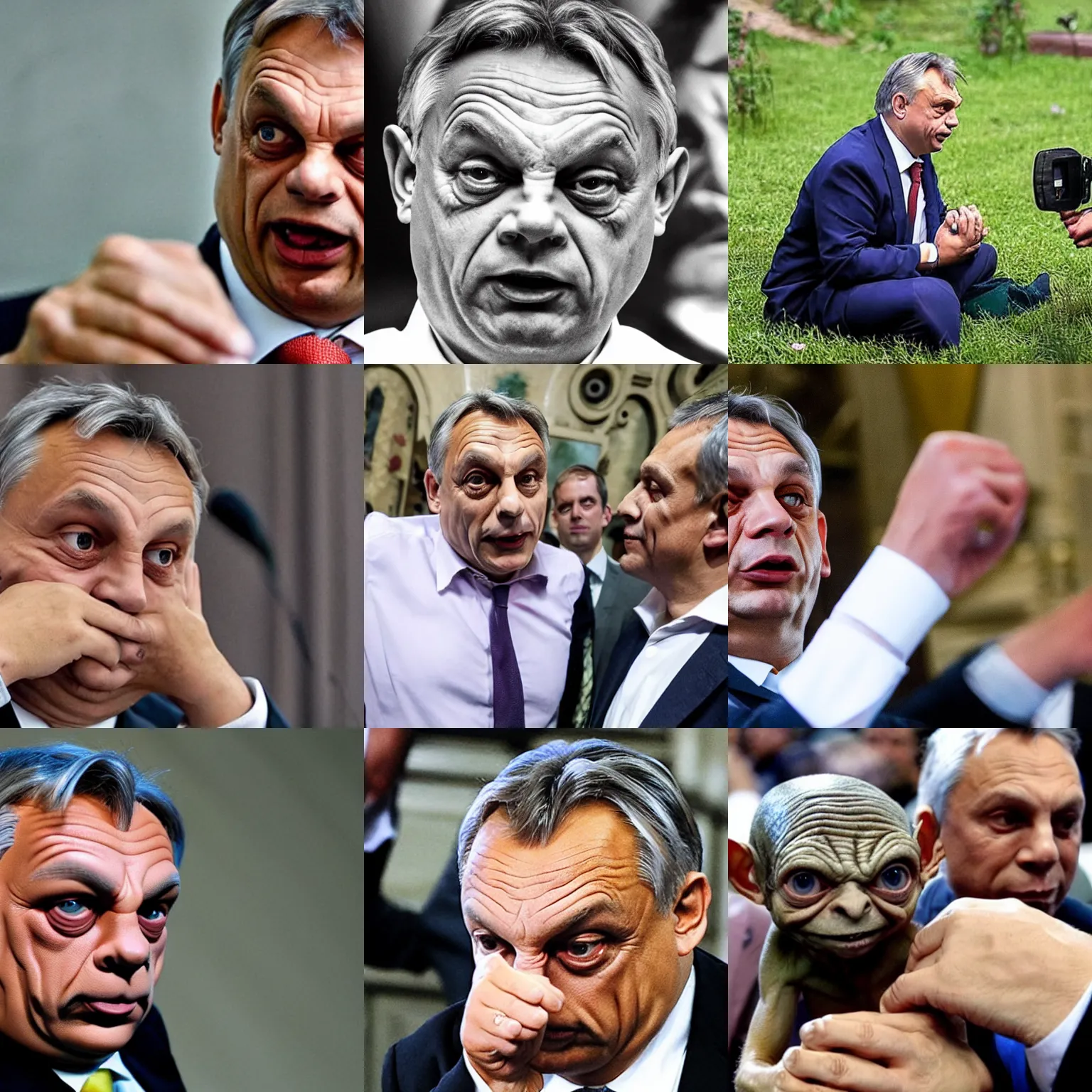 Prompt: hungarian prime minister viktor orban portrayed as gollum holding the ring