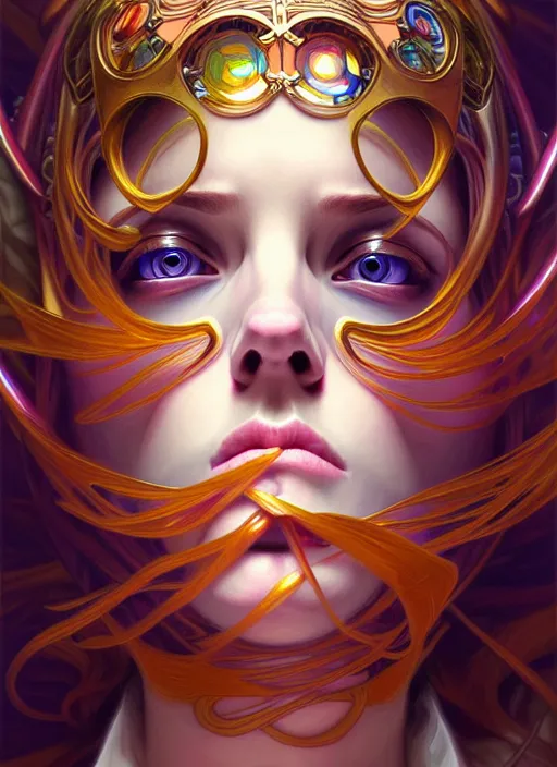 Image similar to overlord, psychedelic, portrait, highly detailed, deep focus, elegant, digital painting, smooth, sharp focus, illustration, ultra realistic, 8 k, art by artgerm and alphonse mucha