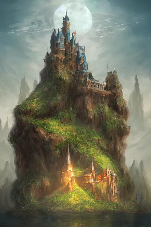 Prompt: a castle on a floating Island, fantasy, mystical, concept art, artstation