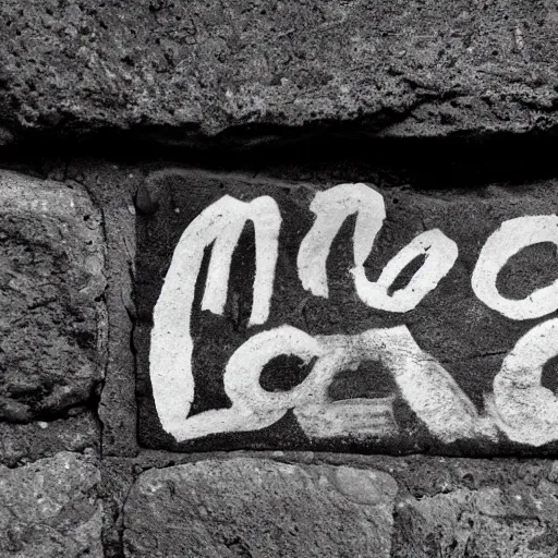 Image similar to inscription gm! on a stone wall in a poor area, black and white