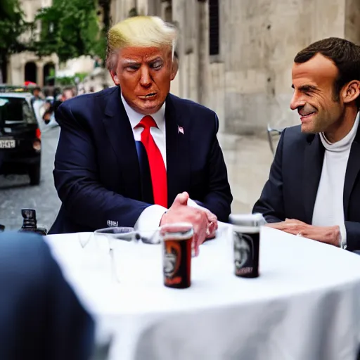 Image similar to Donald Trump drinking a pastis with Emmanuel Macron