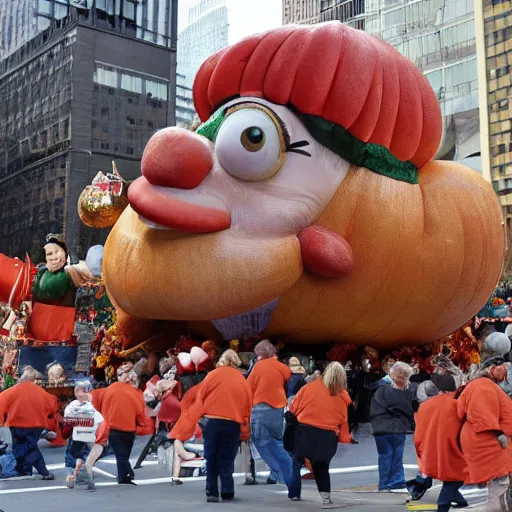 Prompt: pictures of Danny Devito as a Macy's Thanksgiving Day parade float