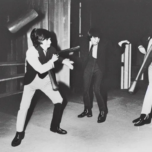 Image similar to the beatles whacking each other with baseball bats during let it be sessions