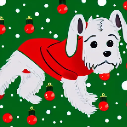 Image similar to dog wearing a christmas jumper cartoon highly detailed, smooth, sharp focus