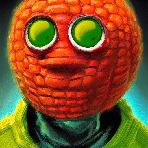 Prompt: a tennis ball monster , orange balaclava, digital art, fantasy, magic, trending on artstation, ultra detailed, professional illustration by Basil Gogos