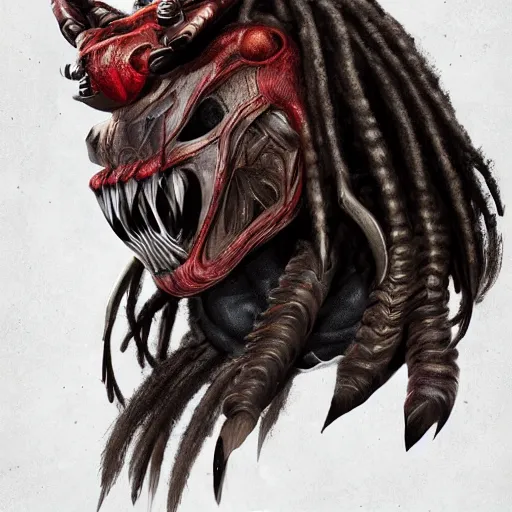 Image similar to predator redesign, portrait, highly detailed, dreadlocks, mandables, digital painting, trending on artstation, concept art, illustration