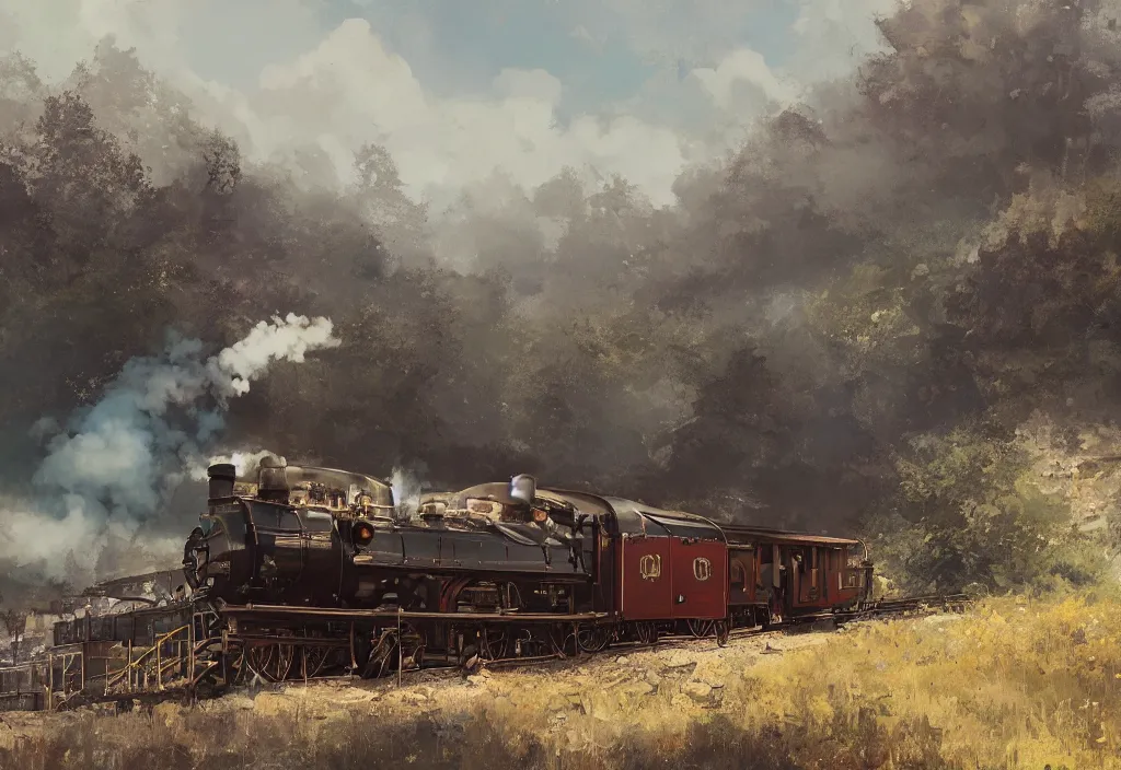 Prompt: a 1 9 th century steam train in a stunning landscape by ismail inceoglu, oil on canvas, line art, winning - award masterpiece, fantastic, octane render, 8 k hd resolution, high quality image