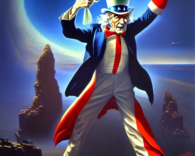 Image similar to uncle sam, sci - fi cinematic scene by jim burns