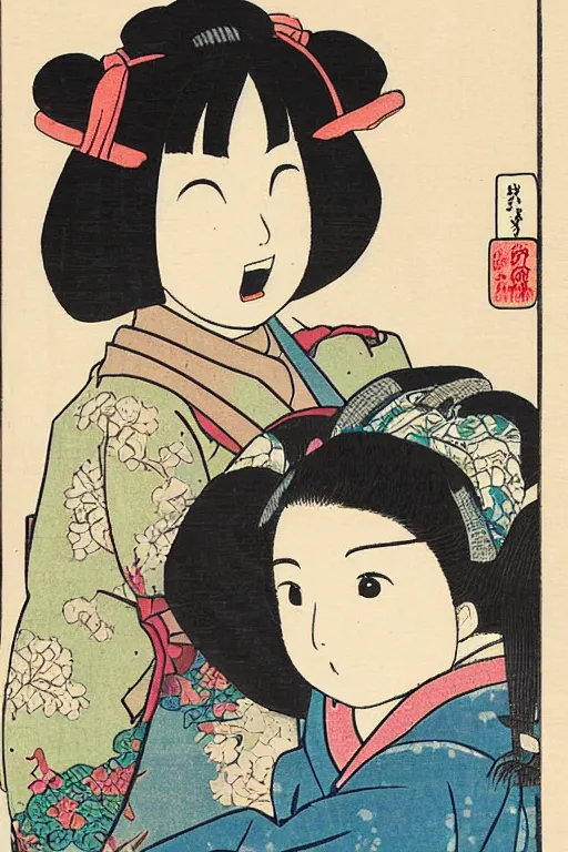 Image similar to Japanese woodblock print of real girl dora the explorer, hokusai