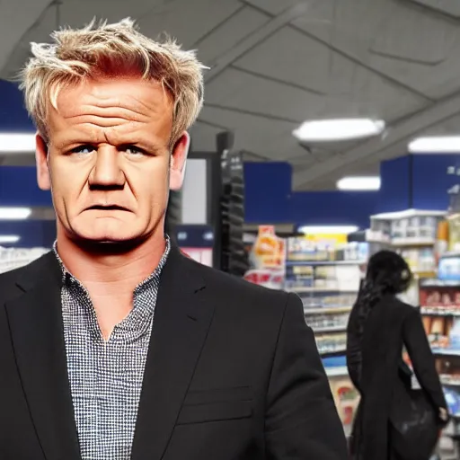 Image similar to angry gordon ramsey standing in a walmart