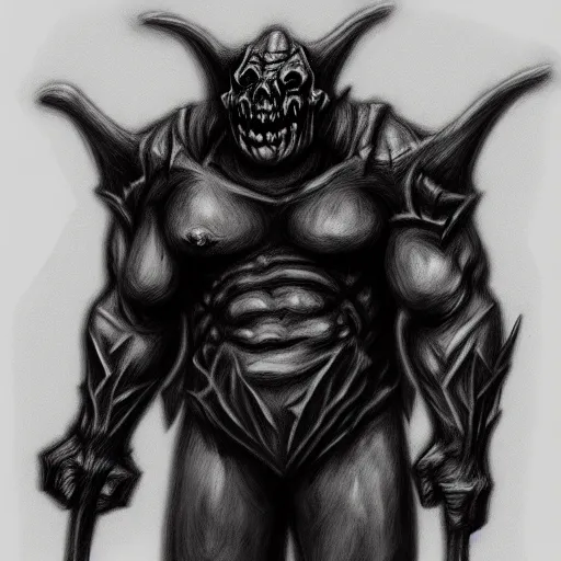 Image similar to deathmetal goblin heavy charcoal sketch, trending on artstation