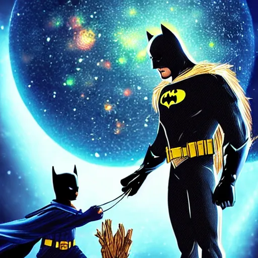 Prompt: batman meets groot in space digital art 4 k detailed super realistic