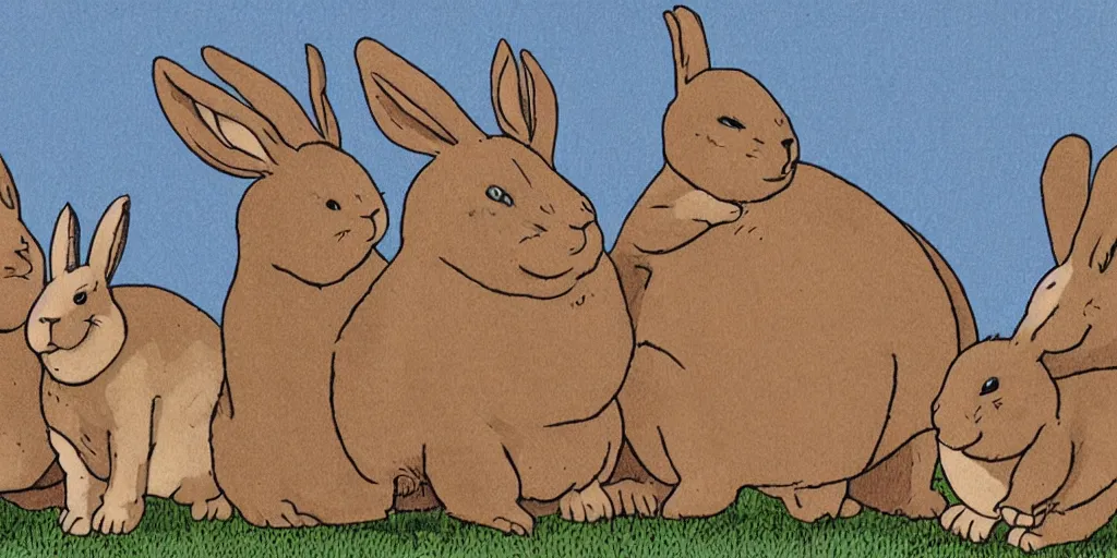 Prompt: evolution of big chungus. Three rabbit creatures in a line, the small european chungus, the big eurasian chungus and the emperor chungus. High school biology textbook illustration