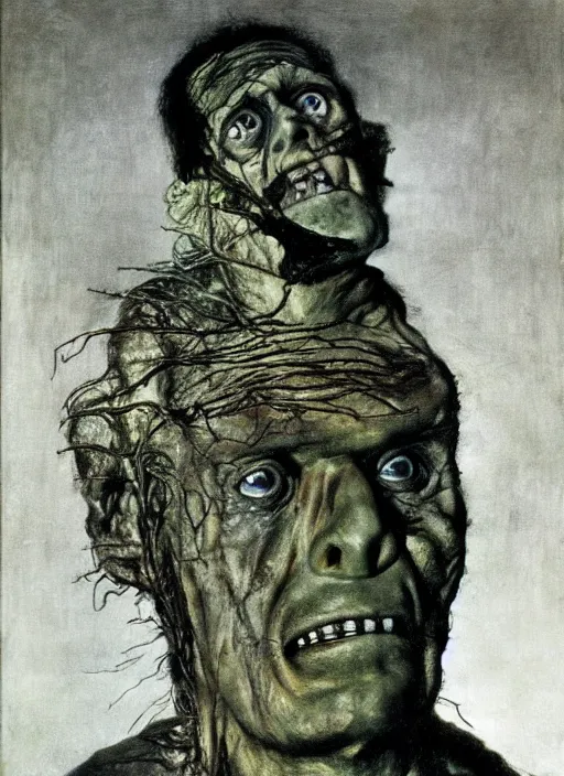 Prompt: Candid portrait of Frankenstein by Andrew Wyeth