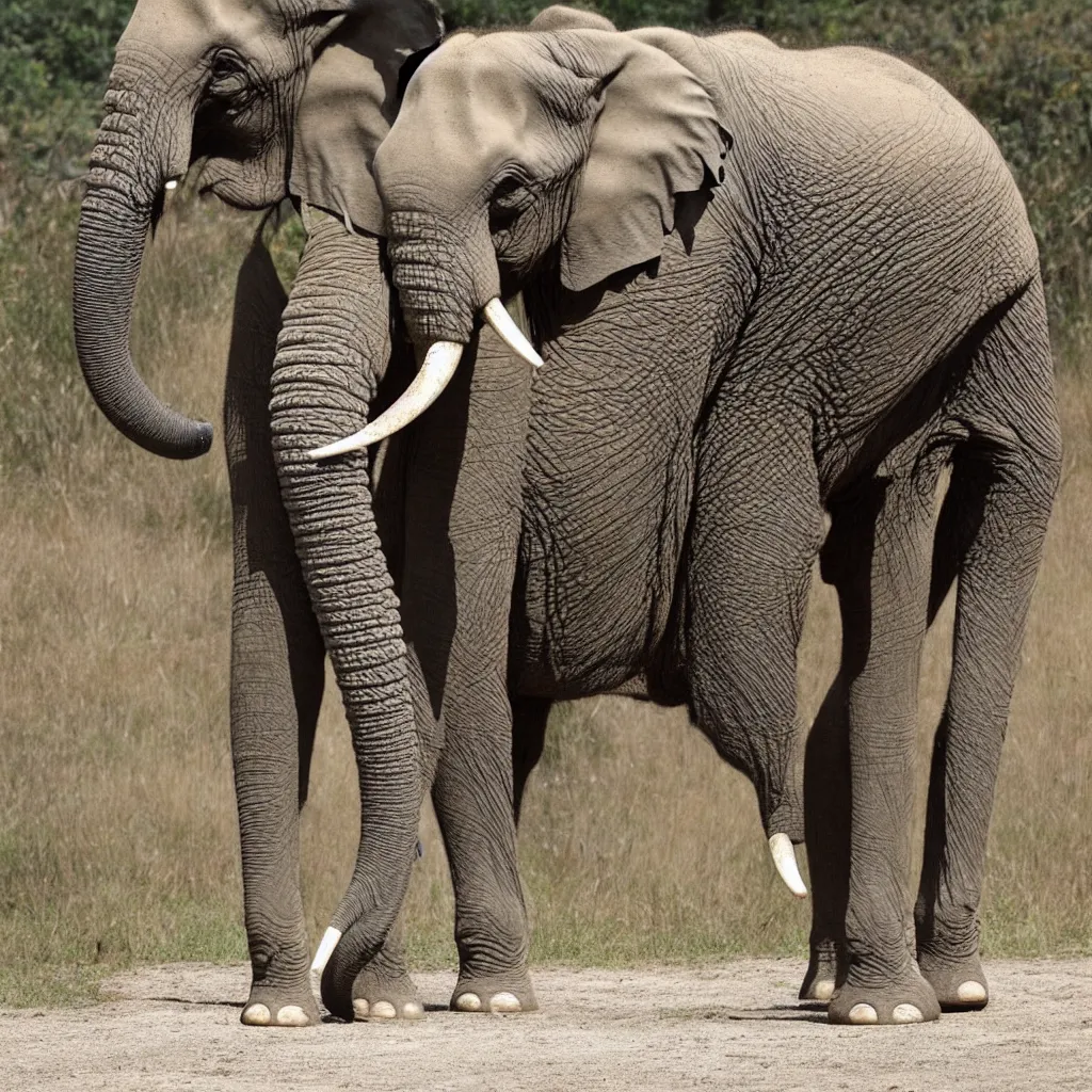 Image similar to an elephant with human legs