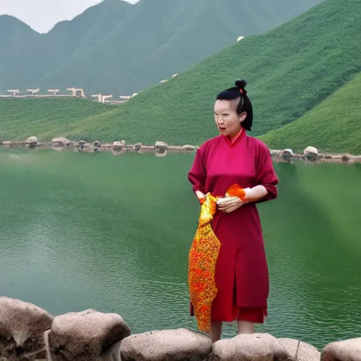 Image similar to here on the land of qin, i see a young lady, by the green waters she picks mulberry leaves