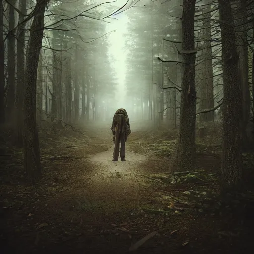 Image similar to stranger in mystical post apocalyptic forest