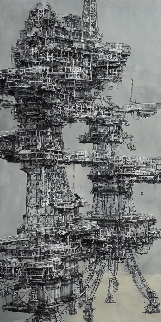 Image similar to oil painting scene from oil platform by kim jung gi