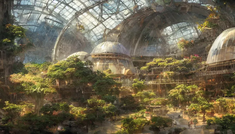 Image similar to craig mullins and ghibli digital illustration of the interior of the largest biodome in the world, colorful, unreal engine, hyper realism, realistic shading, cinematic composition, realistic render, octane render, detailed textures, photorealistic, wide shot,