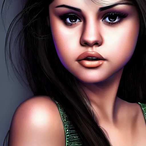 Image similar to photorealistic digital painting of selena gomez as celery, hd, artstation, 4 k wallpaper